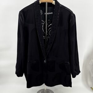 Desigual Women's Black Blazer Silky Geometric 46 Designer Wedding Soft